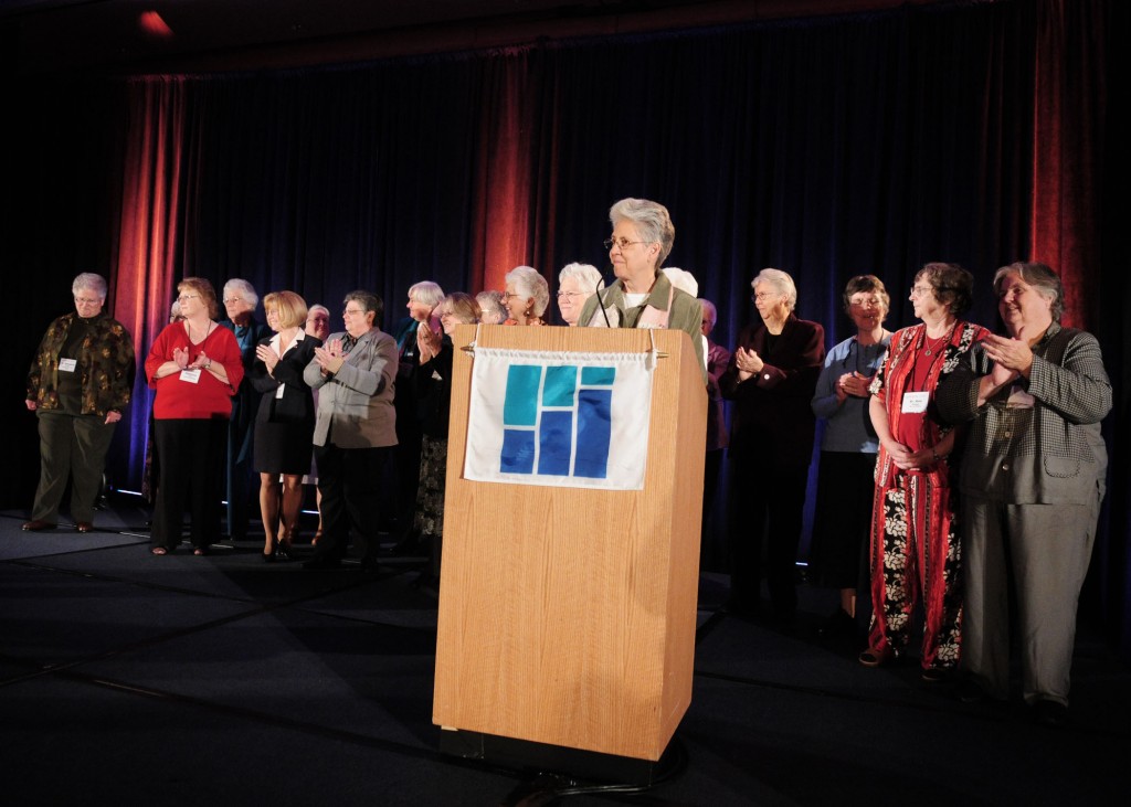 Corinne and her sisters at OFN When Sr. Corinne received her award from OFN she called her Sisters from RCIF and other religious communities to join her on stage.