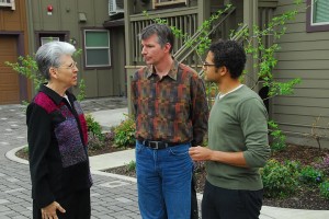 Sr. Corinne chats with Pardee Commons resident and staff.